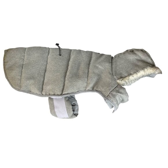 Pet Dog Coat With Faux-Fur Hood Light Gray Size Large - Picture 1 of 9